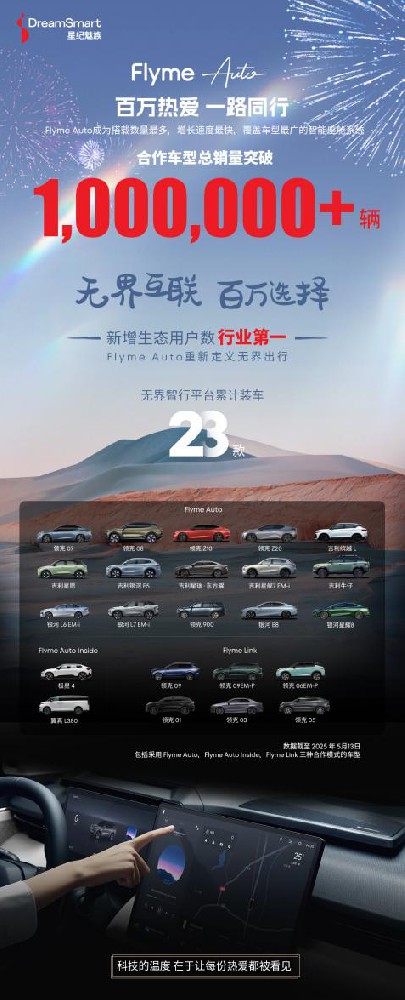 星纪魅族 Flyme Auto 跨越里程碑：百万级销量背后的实力与信赖